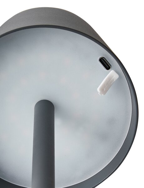 Stolná lampa tmavosivá železo hliník s dotykovým vypínačom nabíjanie cez USB kábel bezdrôtová moderný štýl interiér exteriér