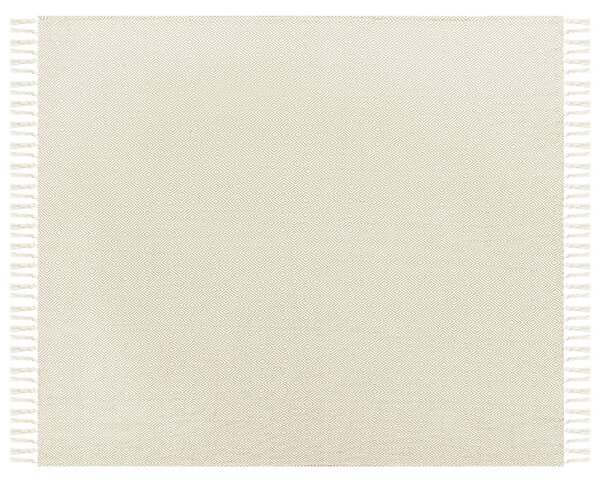 Prikrývka na posteľ svetlobéžová bavlnená 200 x 220 cm deka so strapcami textilné doplnky spálňa obývacia izba