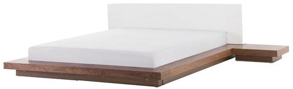 Posteľ v japonskom štýle hnedý jaseň 180 x 200 cm nízky drevený rám postele z MDF koženkové čelo LED podsvietenie nočné stolíky