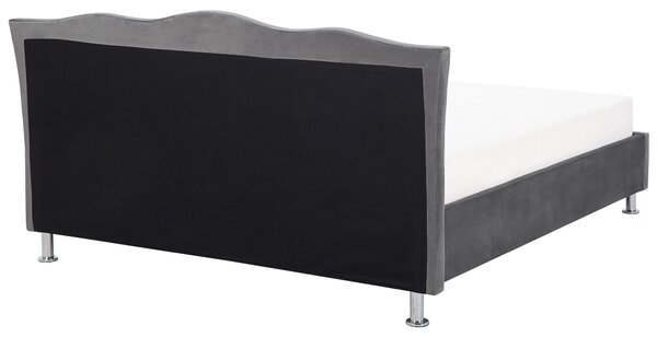 Posteľ tmavosivá zamatové čalúnenie 160 x 200 cm s úložným priestorom prešívané čelo s gombíkmi moderný glamour štýl spálňa