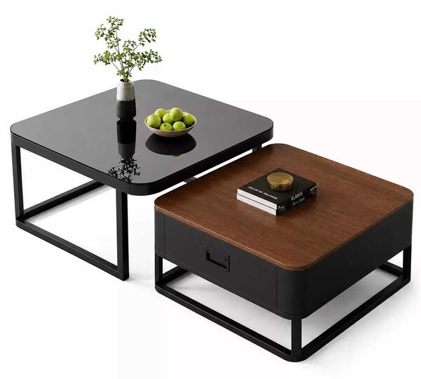 LuxuryForm DESIGN Konferenčný stolík DENVER 70 × 70 / 60 × 60 cm – drevo / sklo (set 2 ks)