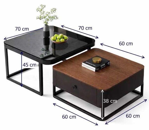LuxuryForm DESIGN Konferenčný stolík DENVER 70 × 70 / 60 × 60 cm – drevo / sklo (set 2 ks)