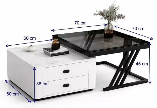 LuxuryForm DESIGN Konferenčný stolík BOLT 70 × 70 / 60 × 60 cm – biely / čierny (set 2 ks)