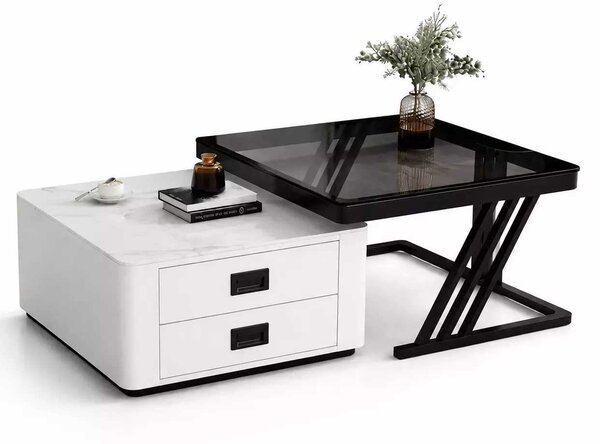 LuxuryForm DESIGN Konferenčný stolík BOLT 70 × 70 / 60 × 60 cm – biely / čierny (set 2 ks)