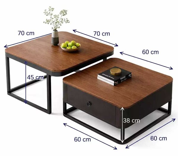LuxuryForm DESIGN Konferenčný stolík DENVER 70 × 70 / 60 × 60 cm – drevo / drevo (set 2 ks)