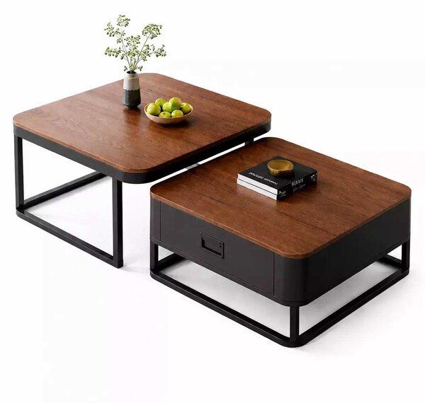LuxuryForm DESIGN Konferenčný stolík DENVER 70 × 70 / 60 × 60 cm – drevo / drevo (set 2 ks)
