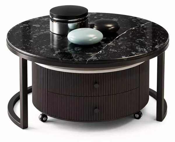 LuxuryForm DESIGN Konferenčný stolík ROYAL 80 / 60 cm – čierno-biely mramorový dekor (set 2 ks)