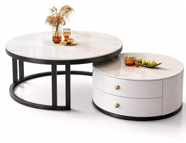 LuxuryForm DESIGN Konferenčný stolík ORION 70 × 70 / 50 × 50 cm – biely / biely mramor (set 2 ks)