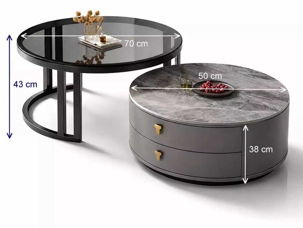 LuxuryForm DESIGN Konferenčný stolík ORION 70 × 70 / 50 × 50 cm – biely / biely mramor (set 2 ks)