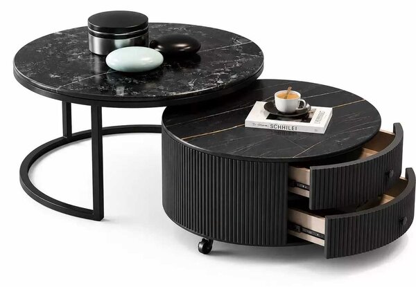 LuxuryForm DESIGN Konferenčný stolík ROYAL 80 / 60 cm – tmavý mramorový dekor (set 2 ks)