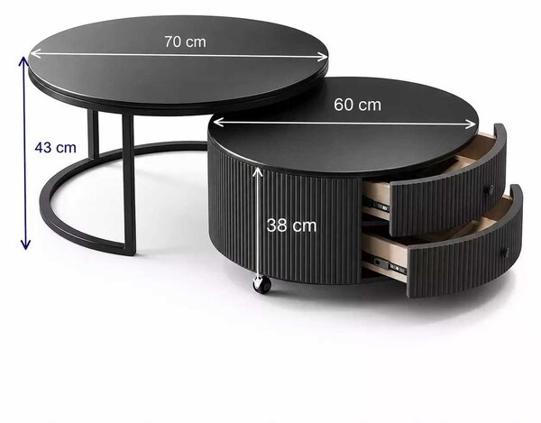 LuxuryForm DESIGN Konferenčný stolík ROYAL 80 / 60 cm – čierno-biely mramorový dekor (set 2 ks)
