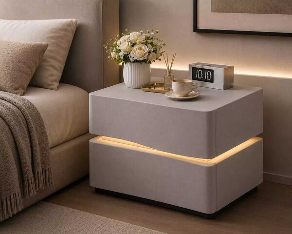 LuxuryForm DESIGN Nočný stolík ALVA s LED osvetlením – svetlosivý