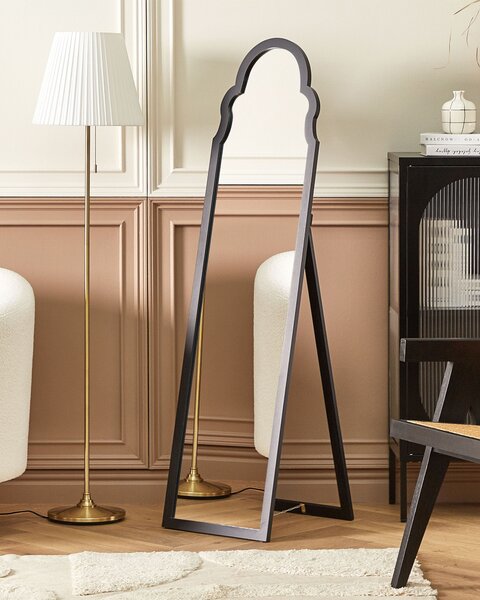Stojace zrkadlo čierne MDF rám sklo 40 x 150 cm vysoké so stojanom moderný dizajn