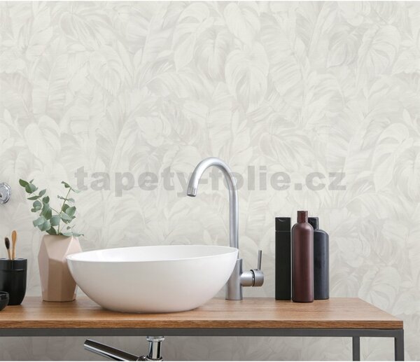 Vliesové tapety na stenu Play of Light 10416-31, rozměr 10,05 m x 0,53 m, listy monstera sivé, Erismann