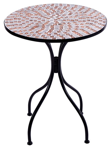 Záhradná bistro sada čierna kov 60 cm okrúhly stôl 2 skladacie stoličky mozaikový vzor vintage štýl záhrada exteriér
