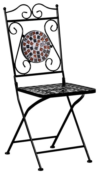 Záhradná bistro sada čierna kov 60 cm okrúhly stôl 2 skladacie stoličky mozaikový vzor vintage štýl záhrada exteriér