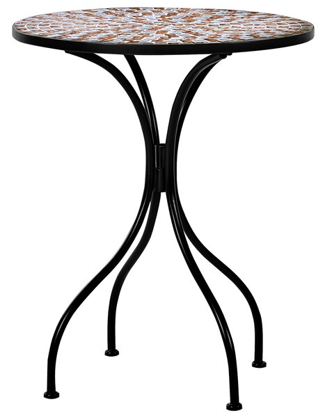 Záhradná bistro sada čierna kov 60 cm okrúhly stôl 2 skladacie stoličky mozaikový vzor vintage štýl záhrada exteriér