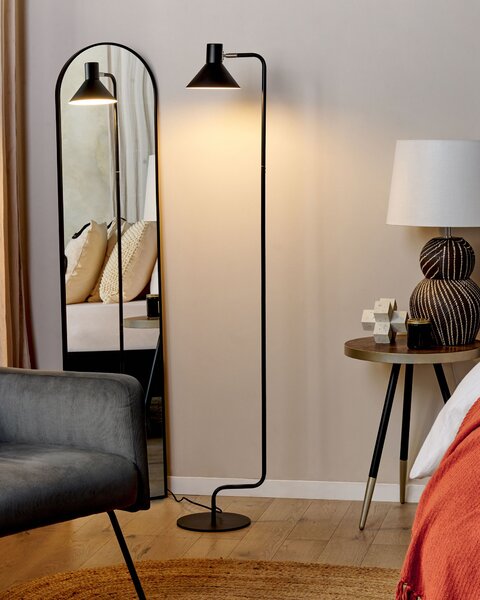 Stojaca lampa čierna kovová 154 cm nastaviteľné kužeľovité tienidlo moderný industriálny štýl spálňa obývacia izba kancelária