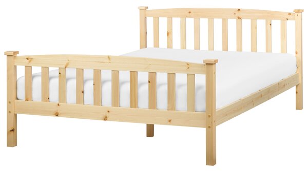 Posteľ svetlohnedá borovicové drevo 140 x 200 cm s roštom minimalistický škandinávsky štýl spálňa