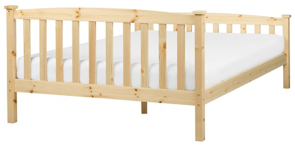 Posteľ svetlohnedá borovicové drevo 140 x 200 cm s roštom minimalistický škandinávsky štýl spálňa