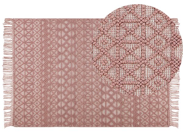 Koberec ružový vlna a polyester 160 x 230 cm geometrický vzor strapce boho moderný