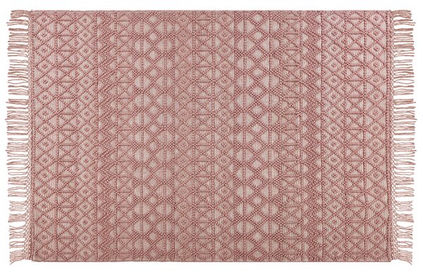 Koberec ružový vlna a polyester 160 x 230 cm geometrický vzor strapce boho moderný