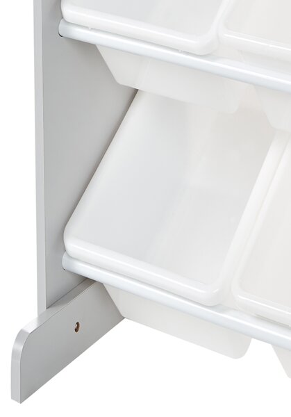 Regál s 9 úložnými boxmi sivá biela MDF plastové boxy úložný priestor moderný štýl detská izba