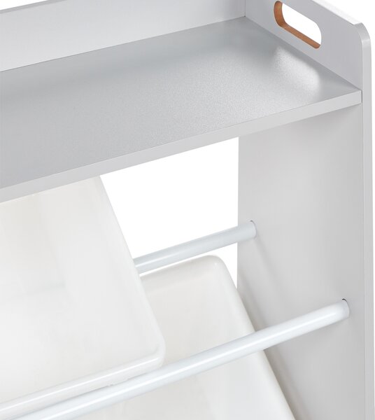 Regál s 9 úložnými boxmi sivá biela MDF plastové boxy úložný priestor moderný štýl detská izba
