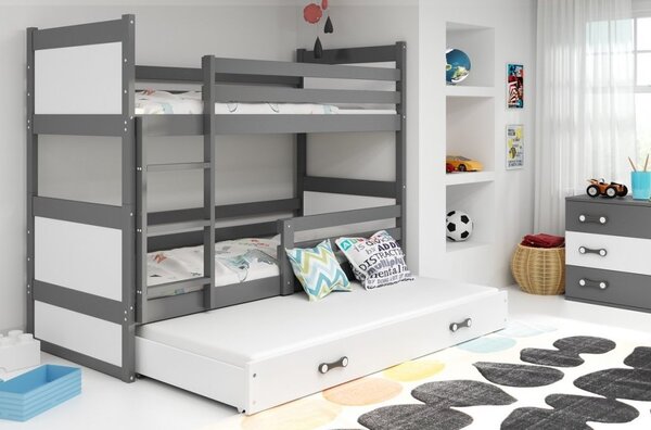 Detská poschodová posteľ s prístelkou RICO 3 | sivá 90 x 200 cm Farba: Biela