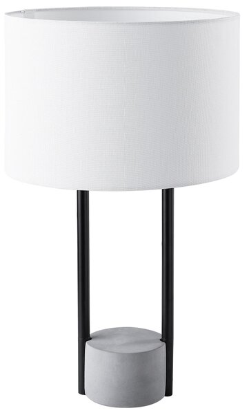 Stolná lampa biele látkové tienidlo okrúhly tvar čierny kovový stojan betónový podstavec 60 cm nočná lampa moderný štýl obývačka spálňa