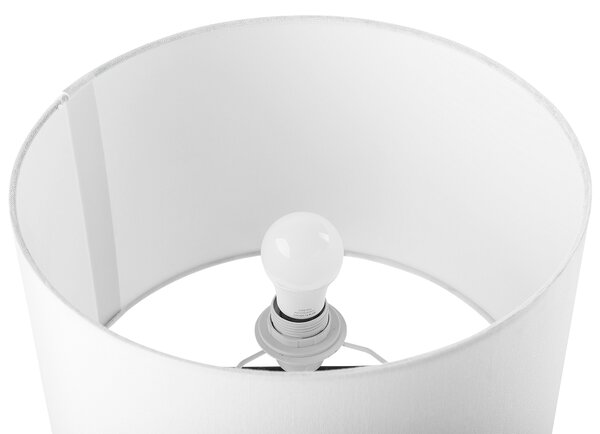 Stolná lampa biele látkové tienidlo okrúhly tvar čierny kovový stojan betónový podstavec 60 cm nočná lampa moderný štýl obývačka spálňa