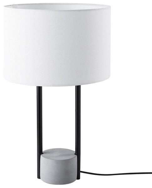 Stolná lampa biele látkové tienidlo okrúhly tvar čierny kovový stojan betónový podstavec 60 cm nočná lampa moderný štýl obývačka spálňa