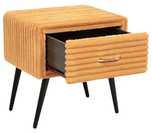 Nočný stolík oranžový menčestrový čalúnený 1 zásuvka minimalistický dizajn nábytok do spálne