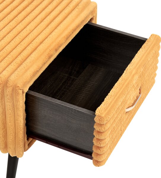 Nočný stolík oranžový menčestrový čalúnený 1 zásuvka minimalistický dizajn nábytok do spálne