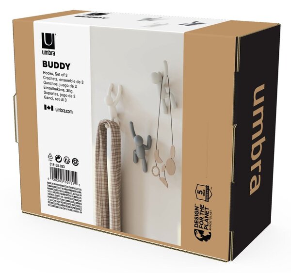 Nástenné plastové háčiky v súprave 3 ks Buddy – Umbra
