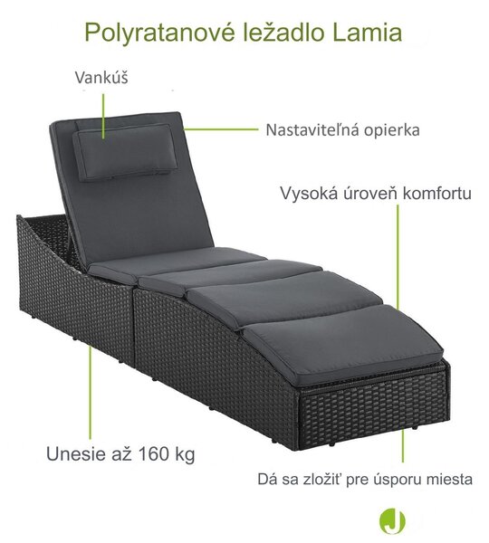 Záhradné ratanové lehátko Lamia - čierna