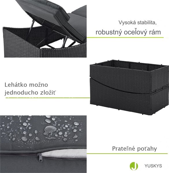 Záhradné ratanové lehátko Lamia - čierna