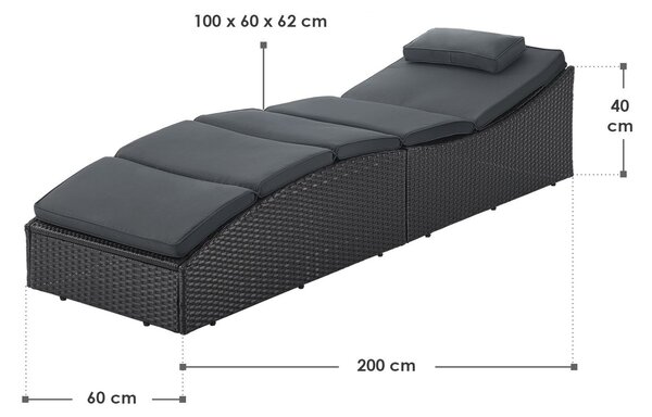 Záhradné ratanové lehátko Lamia - čierna