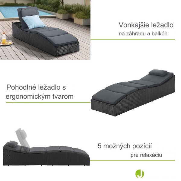 Záhradné ratanové lehátko Lamia - čierna