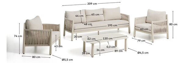 Béžová/krémovobiela záhradná lounge súprava z masívu akácie pre 5 osôb Aleria – Kave Home