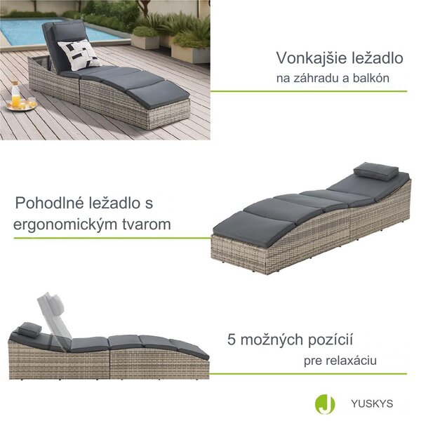 Záhradné ratanové lehátko Lamia - šedá