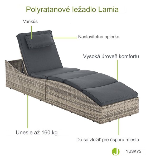 Záhradné ratanové lehátko Lamia - šedá