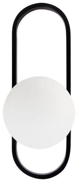 Nástenná lampa čierna kovová základňa nepriehľadné sklenené tienidlo geometrický tvar moderný štýl obývacia izba spálňa