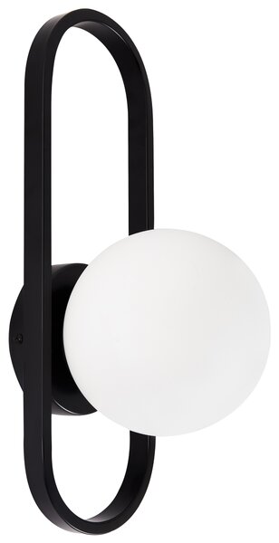 Nástenná lampa čierna kovová základňa nepriehľadné sklenené tienidlo geometrický tvar moderný štýl obývacia izba spálňa
