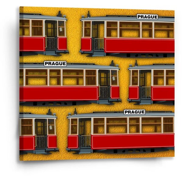 Sablio Obraz Pražské historické električky Žltý Pattern - 50x50 cm