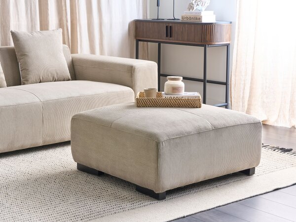 Taburet béžový menčestrový čalúnený 80 x 80 x 35 cm štvorcový minimalistický moderný dizajn