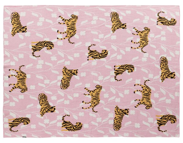 Deka ružová bavlnená 130 x 170 cm prikrývka s detským motívom tigra moderný dizajn detská izba