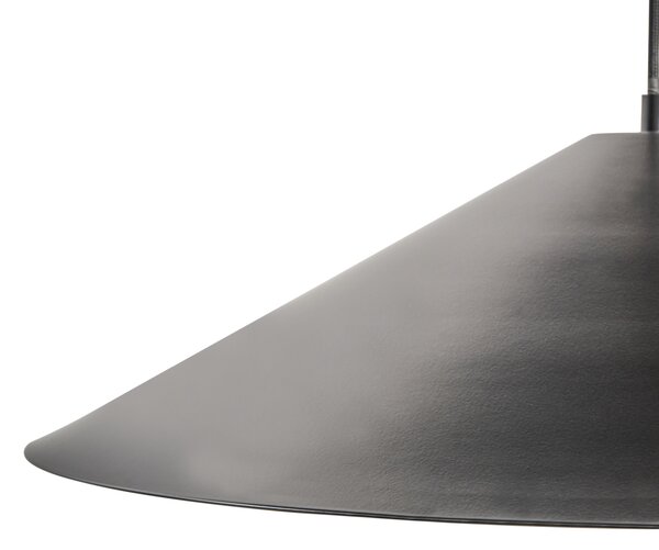 Závesná lampa čierna železo kovová kónický tvar UFO maľovaný povrch moderný mid-century štýl kuchyňa jedáleň