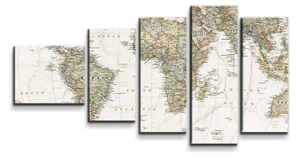 Sablio Obraz - 5-dílný Mapa sveta - 100x60 cm