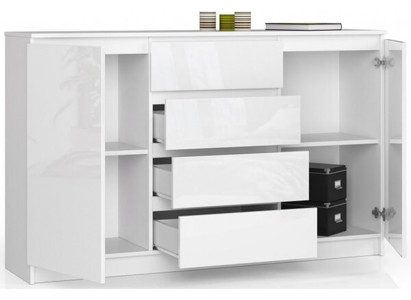 Komoda K160 2D4SZ biely lesk biela